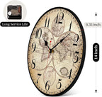 14 Inch Wooden Wall Clock Globe World Map Retro Vintage Rustic Wall Clocks - Image 2