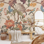 Zeeko Floral Peel and Stick Wall Mural Beige Flower Wallpaper - Image 5