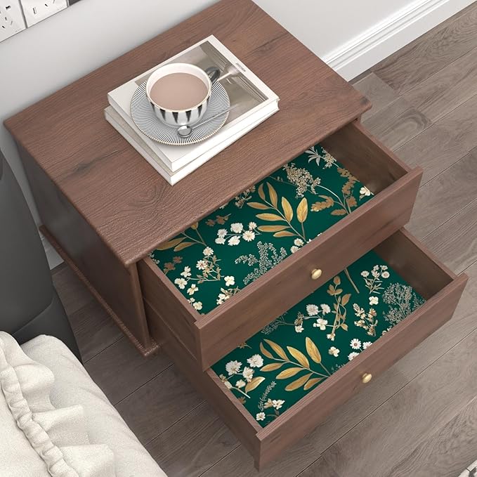 Dark Green Floral Wallpaper Peel and Stick Green Golden Leaf Wallpaper Vintage - Image 2