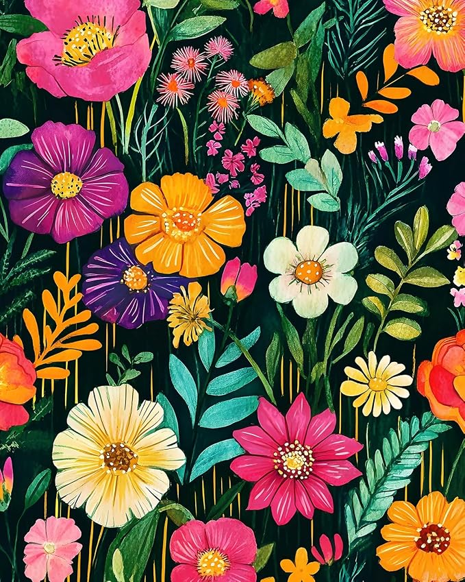 BOKEBEVE Watercolor Floral Wallpaper Peel and Stick Colorful Contact Paper by BOKEBEVE