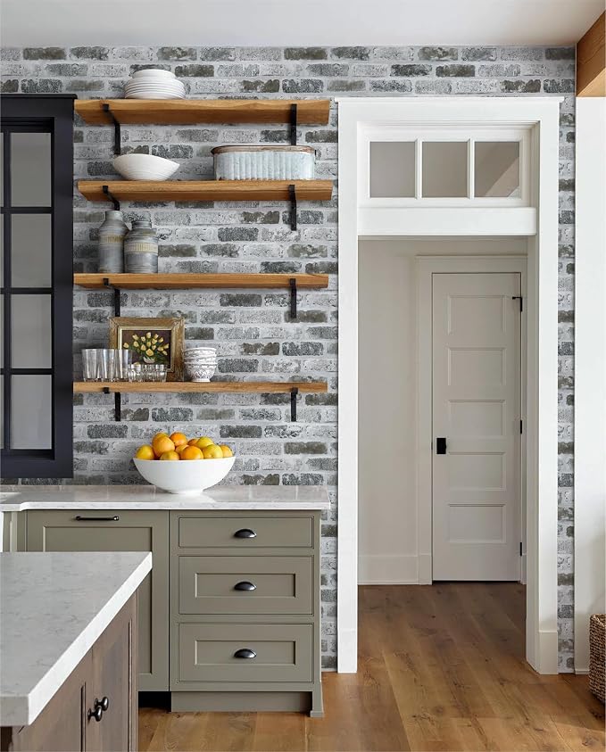 Guvana 17.3"×472.4" Brick Wallpaper Peel and Stick Wallpaper Grey Removable - Image 3