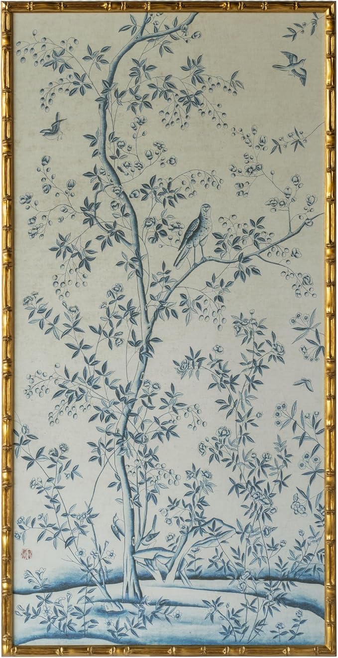 HongFengtang Chinese Rice Paper Print China Flower And Bird Bamboo Frame 54.3 X by Hongfengtang