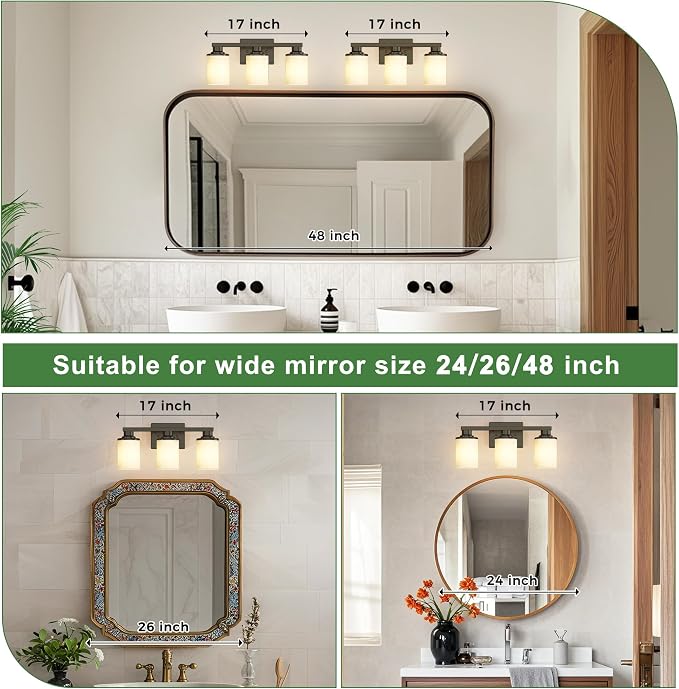 DORESshop 17 Inch Bathroom Light Fixtures, 3-Light Black Bathroom Vanity Light - Image 2