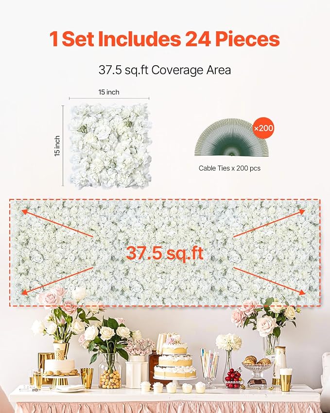 VEVOR 3D Flower Wall Panel, Artificial Floral Wall Background Mesh Backing Mat - Image 6