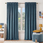 NICETOWN Slate Blue Velvet Curtains 84 Inch Length – Pom Pom Room Darkening by NICETOWN