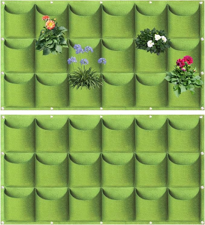 LITLANDSTAR 18 Pockets Hanging Grow Bags, 2 Pack Horizontal Wall Planter Plant by LITLANDSTAR
