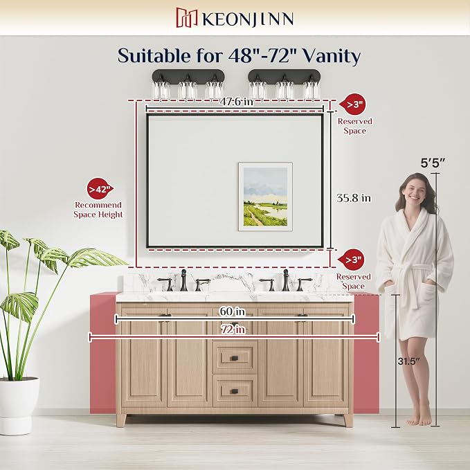 Keonjinn 48 x 36 Inch Black Bathroom Mirrors - Image 7
