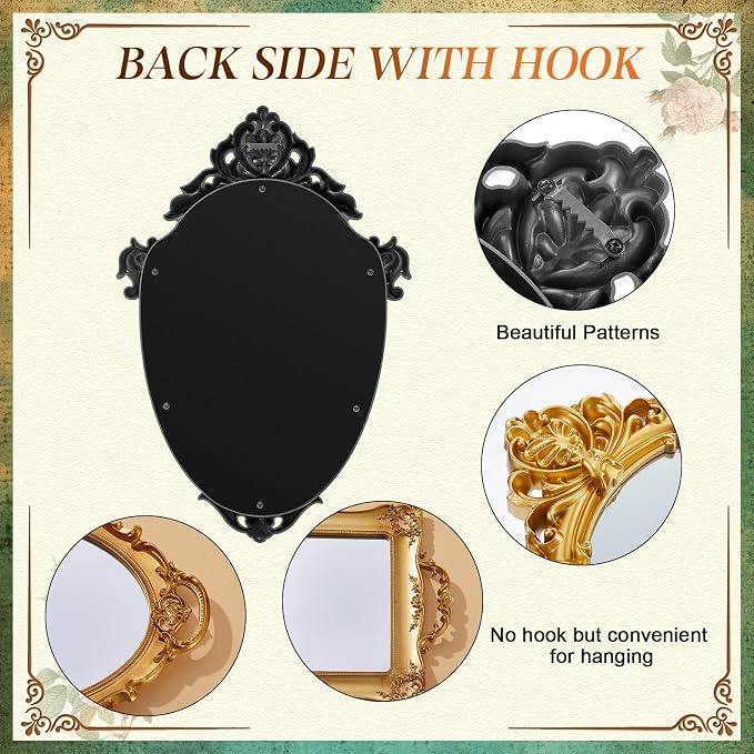 Beeveer 6 Pcs Vintage Gold Mirrors Set Decorative Hanging Wall Decor - Image 3