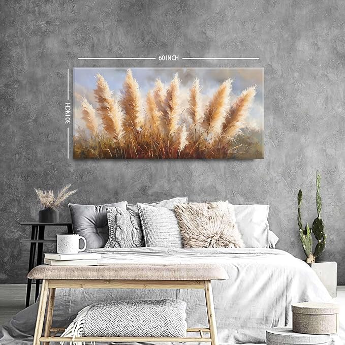 Vintage Boho Reed Canvas Wall Art Abstract Nature Plant Wall Decor Minimalist - Image 3