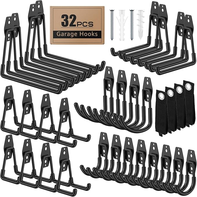 32 Pack Garage Hooks with Anti-Slip Coating Heavy Duty Wall Mount Hooks by Unknown