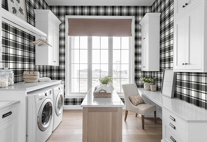 Guvana 17.7"x197" Black and White Peel and Stick Wallpaper Trellis Removable - Image 7