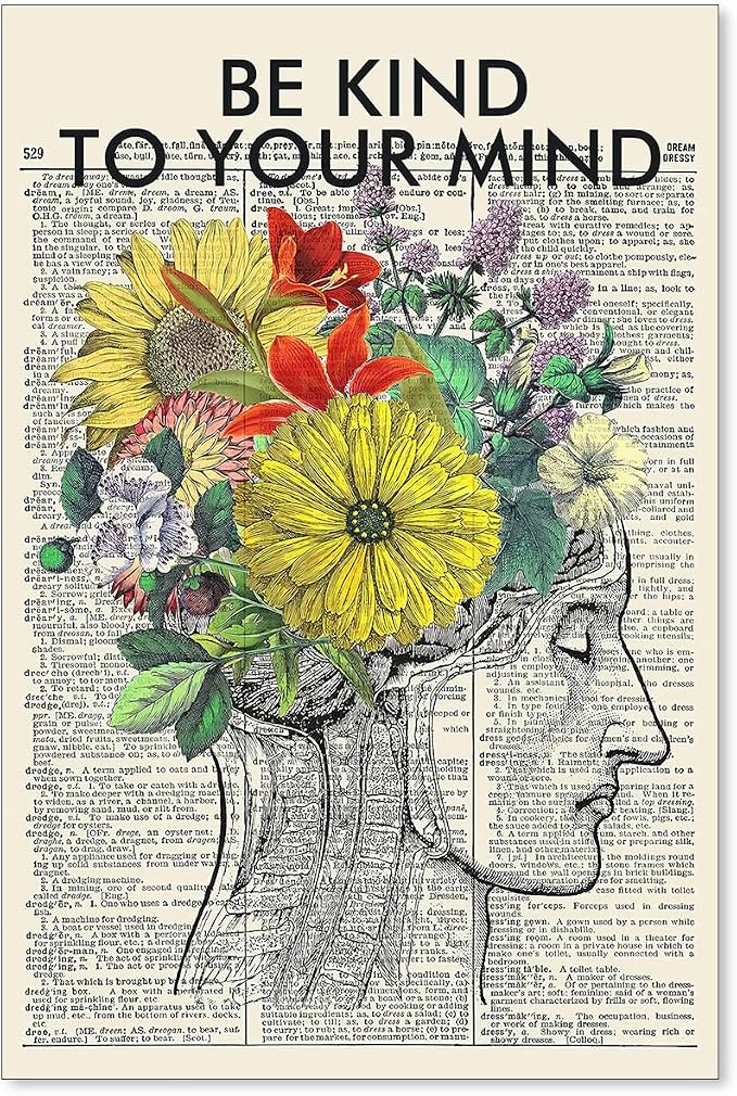 Be Kind To Your Mind Quote Poster Prints Mental Health Canvas Wall Art Vintage by Medpol