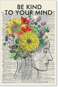 Be Kind To Your Mind Quote Poster Prints Mental Health Canvas Wall Art Vintage by Medpol