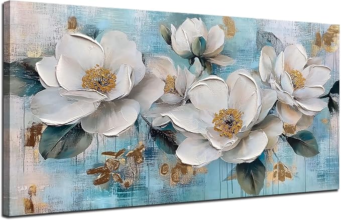Ardemy Flower Wall Art for Living Room White Floral Canvas Art Wall Decor - Image 4