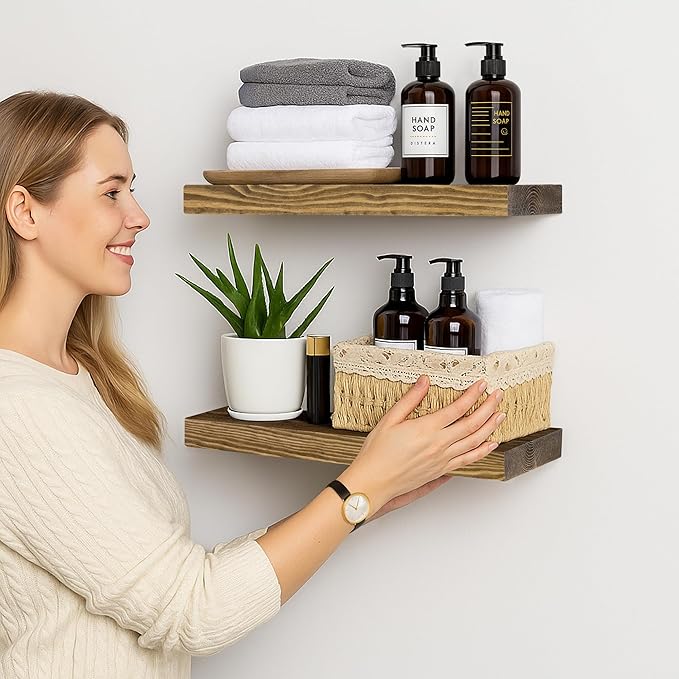 BGMG Wood Floating Shelves for Wall 18 inch Set of 2, Rustic Wooden Wall Mount - Image 7