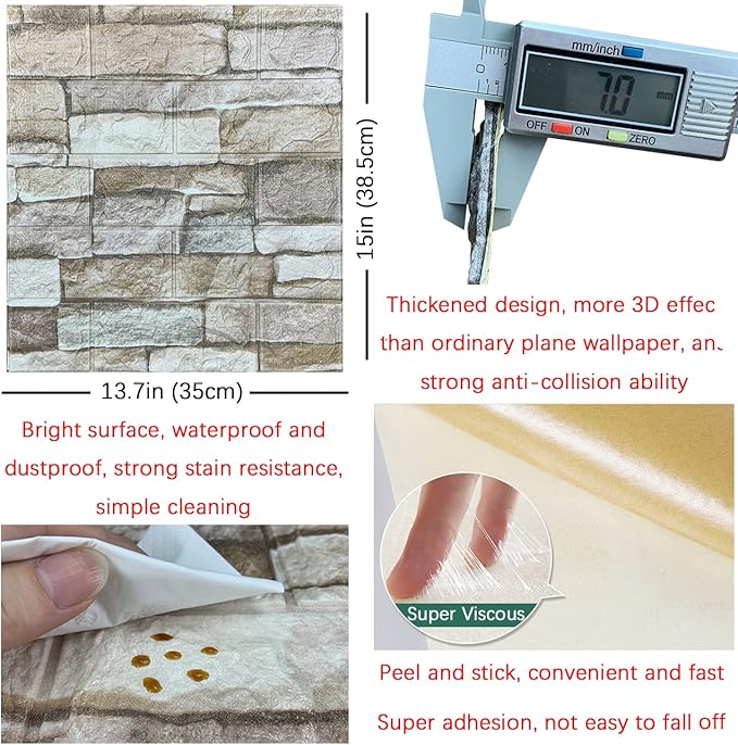 10PCS 3D Wall Panels Peel and Stick Foam 3D Brick Wallpaper Peel and Stick Faux - Image 5