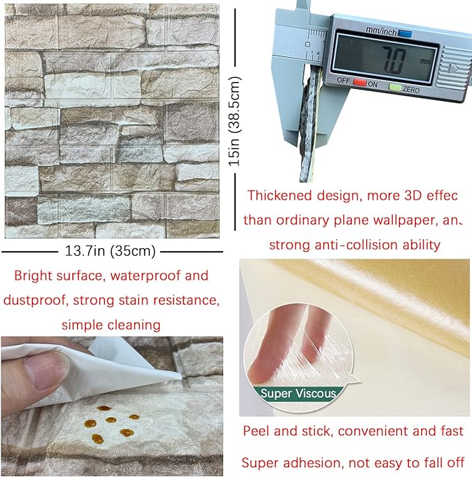 20PCS 3D Wall Panels Peel and Stick Foam 3D Brick Wallpaper Peel and Stick Faux - Image 5