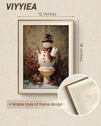 VIYYIEA Winter Framed Wall Art for Living Room, Snowman in Bathroom Canvas - Image 3