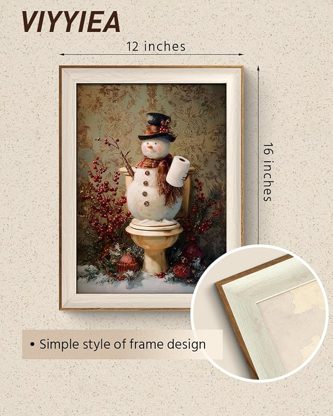 VIYYIEA Winter Framed Wall Art for Living Room, Snowman in Bathroom Canvas - Image 3