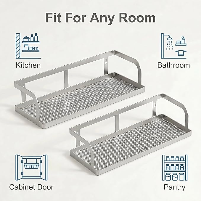 PUSDON 2-Pack Wide Hollowout Shower Caddy & Spice Rack, Wall Mount Bathroom - Image 6