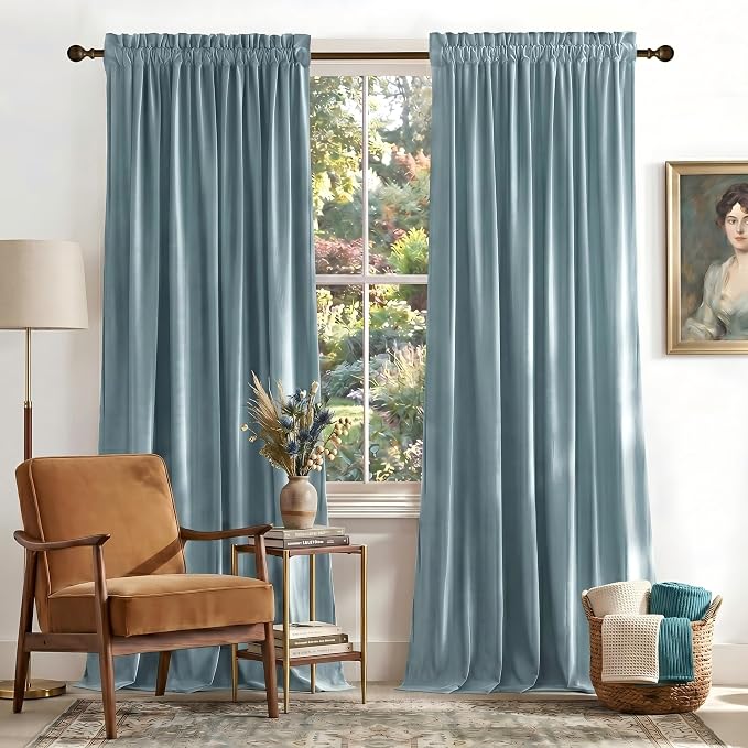 NICETOWN Stone Blue Velvet Curtains & Drapes 108 inches Long by NICETOWN