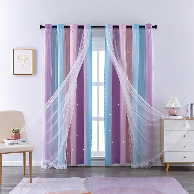 XiDi Curtains for Bedroom Decor, Rainbow Pink Purple/42/90 by Addsomecolortolife