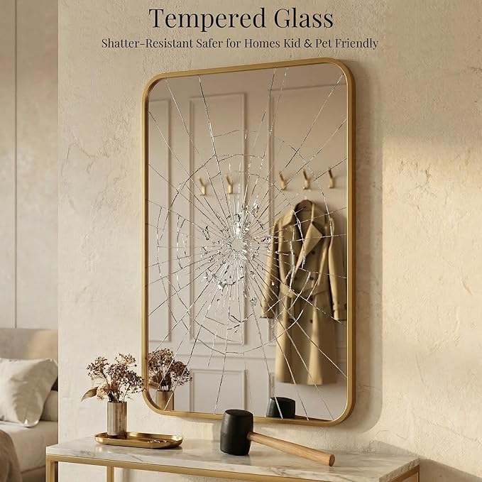 24x36 Inch Matte Gold Bathroom Vanity Mirrors | Flush Mount Deep Set Metal Wall - Image 5