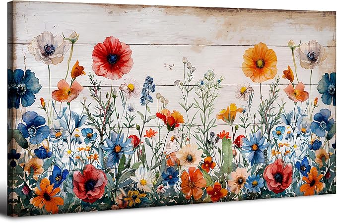 Rustic Wildflower Wall Art for Living Room Farmhouse Colorful Floral Picture by HOME
