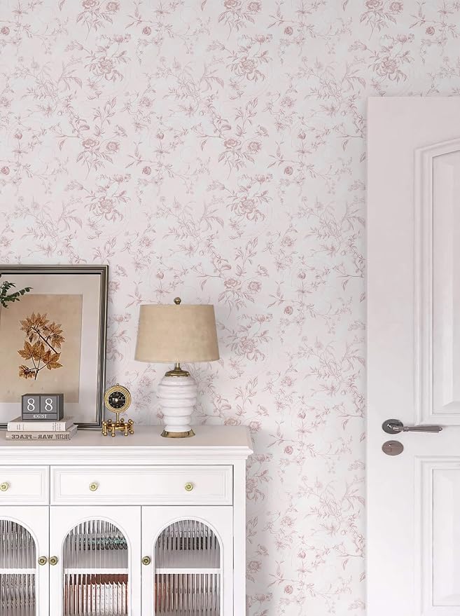 Ismoon Floral Peel and Stick Wallpaper Pink Stick on Wall Paper Vintage French - Image 9