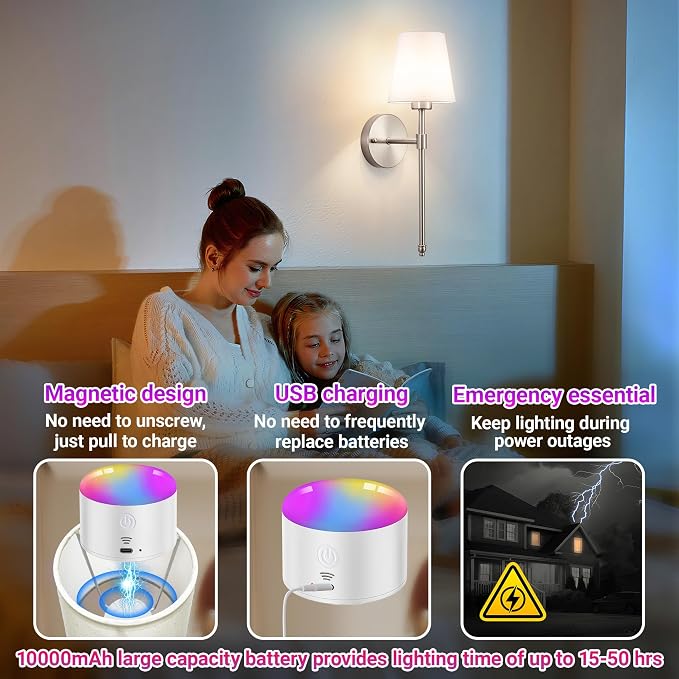 YHCDLAMP Battery Operated Wall Sconce Set of 2, Rechargeable Wall Sconce - Image 5