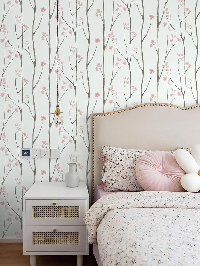 Timeet Floral Wallpaper White and Pink Wall Paper Peel and Stick Modern Contact - Image 9
