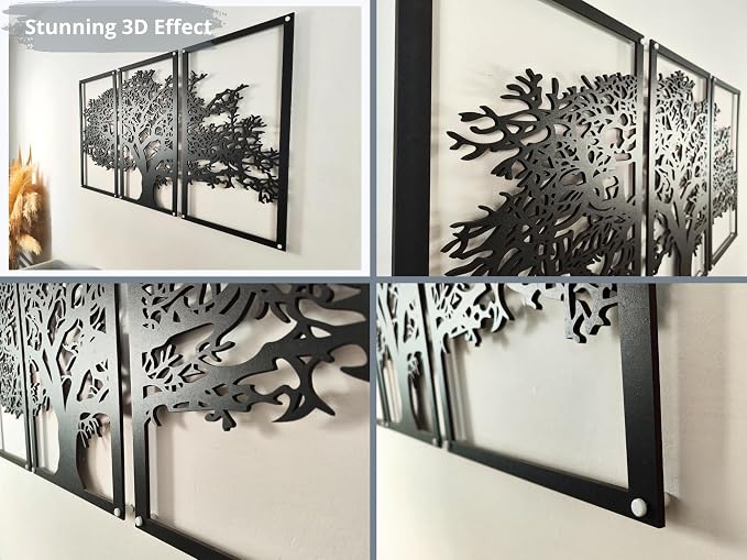 Vailla Tree of Life Wall Art 3pcs Family Tree Wall Decor 3D Wooden Wall Hanging - Image 4