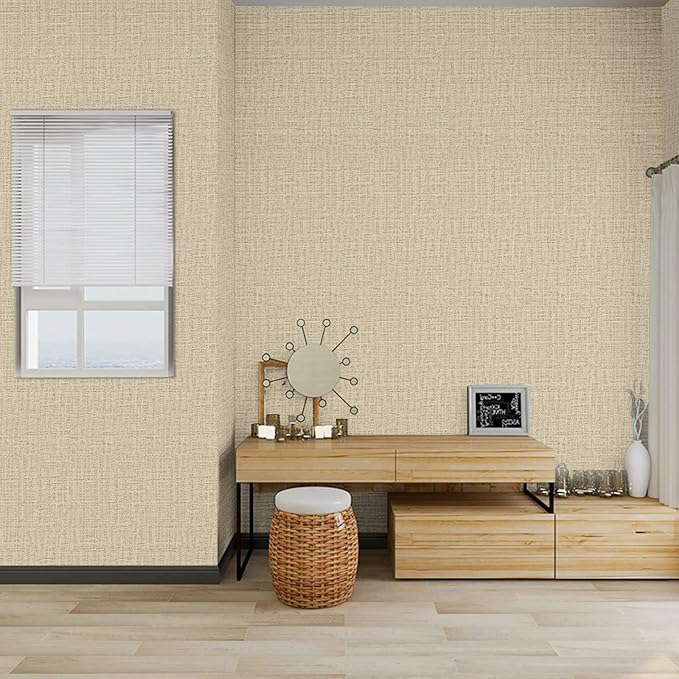 TANONE Khaki Contact Paper Peel and Stick 15.8 in X 118 in, Grasscloth Self - Image 7