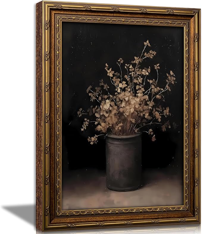 Vintage Gold Framed Wall Art Fall Dried Flowers Antique Vase Country Oil by DQUCWDKVintagegoldframedwallart