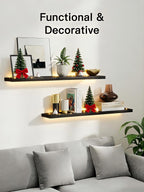 AMADA HOMEFURNISHING Floating Shelves, Paulownia Wood Wall Shelves - Image 3