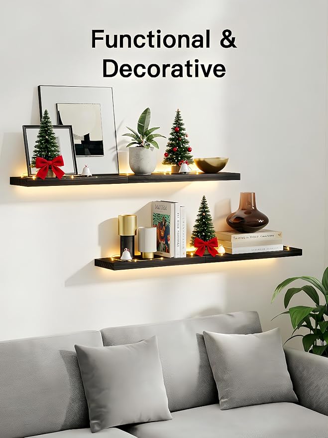 AMADA HOMEFURNISHING Floating Shelves, Paulownia Wood Wall Shelves - Image 3