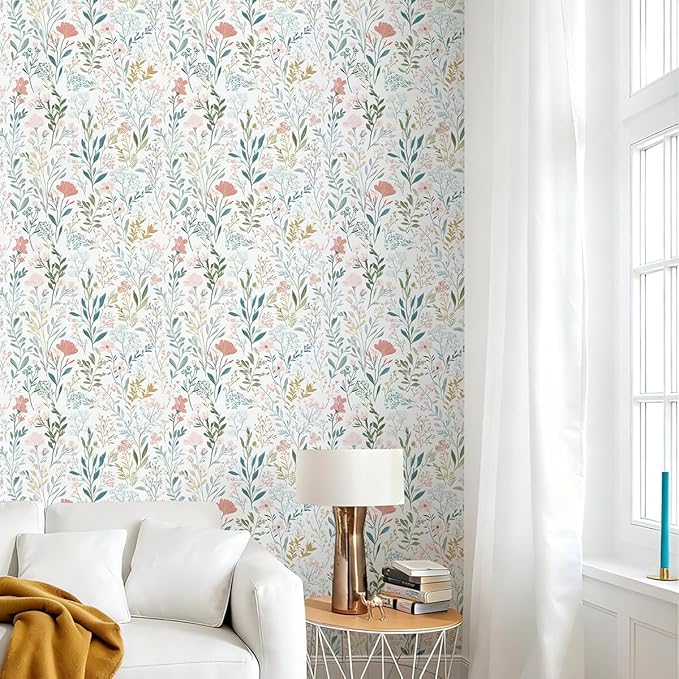 Froluya Floral Peel and Stick Wallpaper Boho Floral Contact Paper 16.9" x - Image 2