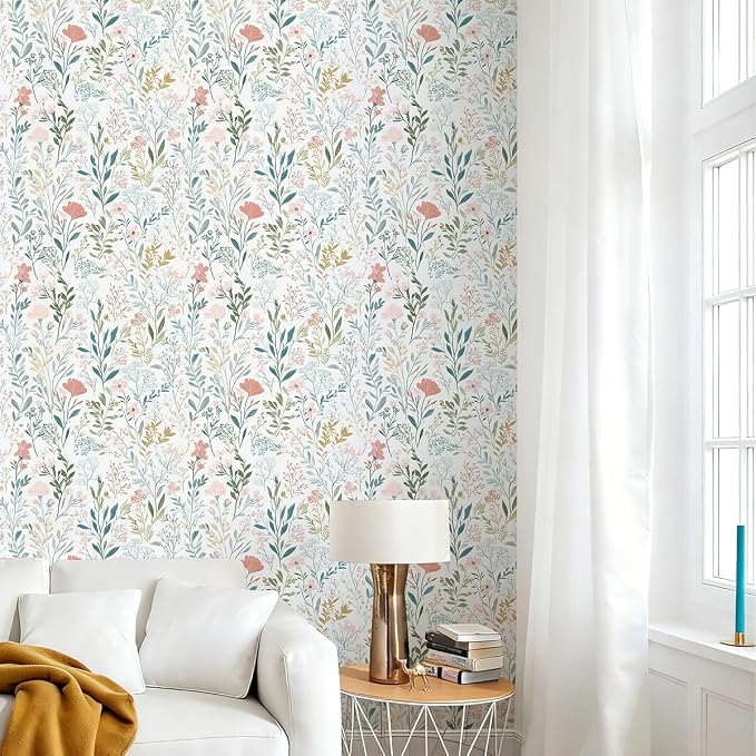 Froluya Floral Peel and Stick Wallpaper Boho Floral Contact Paper 16.9" x - Image 3