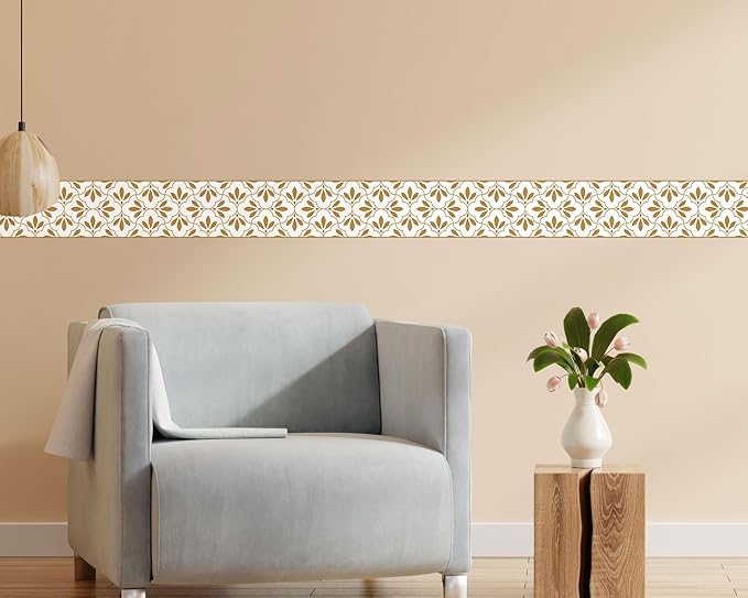 FLFK Wallpaper Border Gold and White Patterns Peel and Stick Wall Border Self - Image 4