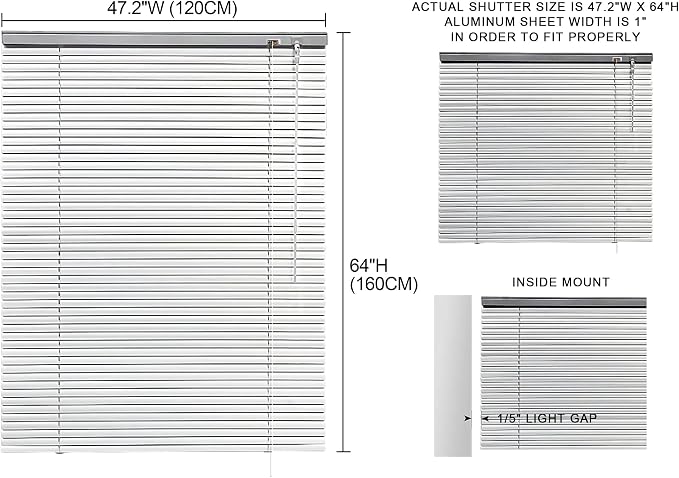 YIIBAII Mini Blinds Suitable for 47.5" W x 64" H Windows 1" Aluminum Horizontal - Image 6