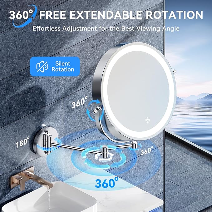 10'' 30X/1X Wall Mounted Lighted Makeup Mirror, 5000mAh Rechargeable - Image 6