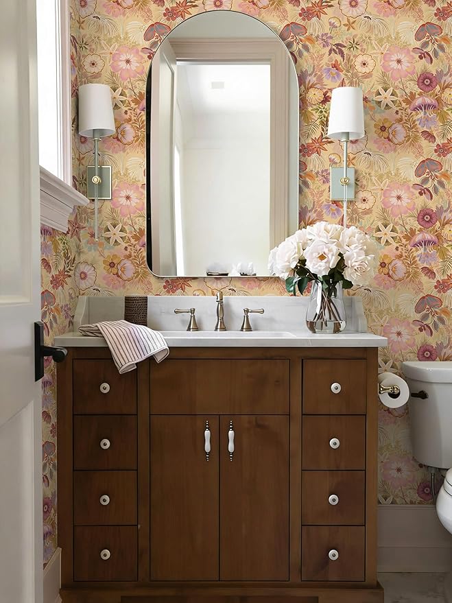 Ismoon Vintage Floral Peel and Stick Wallpaper Deep Beige Pink Contact Paper - Image 6