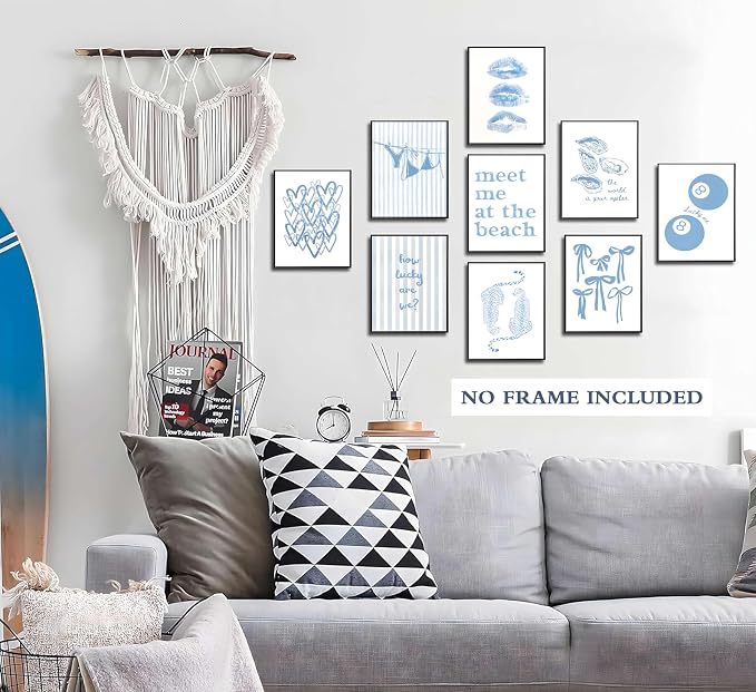 9Pcs Coastal Granddaughter Wall Art Posters Blue Oyster Bikini 8 Ball Leopard - Image 4