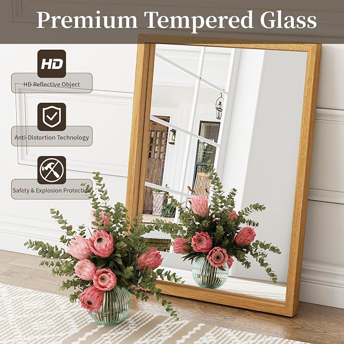Syndra Natural Wood Frame Bathroom Mirror, 22x30'' Modern Vanity Mirror - Image 8