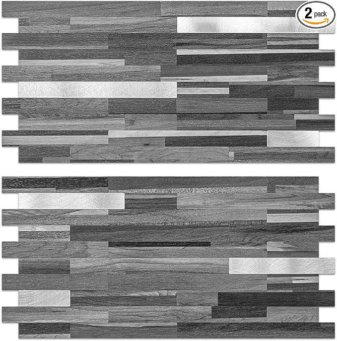 AULIGET Peel and Stick Backsplash, PVC Mixed Metal Stick on Bathroom Backsplash by AULIGET