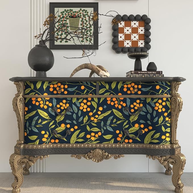 BOKEBEVE Blue Orange Green Wallpaper Peel and Stick Boho Leaves Floral Contact - Image 3