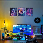 Cool Soccer Gaming Wall Art Set of 3, Neon Video Gamer Canvas Pictures - Image 3