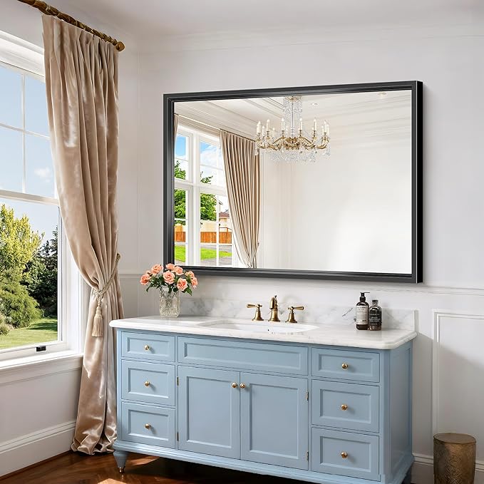 Black Rectangle Mirror, 48 x 36 Inch Large Bathroom Mirrors - Image 5