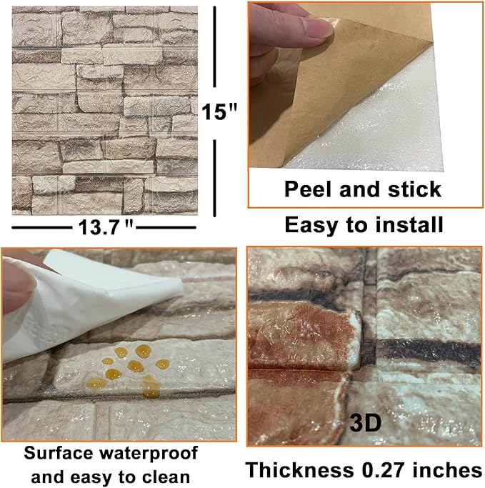 Yutianli 20PSC 3D Wall Panels Peel and Stick Faux Brick Wall Panels - Image 7