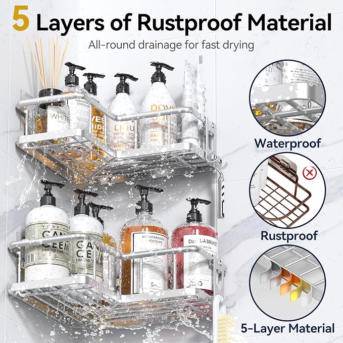 YASONIC Corner Shower Caddy Organizer, Large Capacity Shower Storage Rack - Image 4